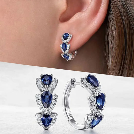 Luxuriöse, trendige blaue Zirkonia-Creolen aus 925er-Sterlingsilber, Hochzeit, Party, elegante Accessoires für Frauen, Schmuck, Geschenk