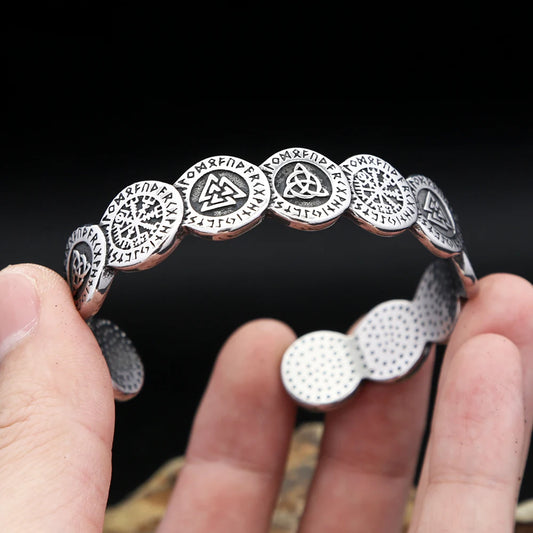 Neue Design Mode Vikings Valknut Muster Armbänder Für Männer Frauen 316L Edelstahl Nordic Kompass Armreifen Amulett Schmuck
