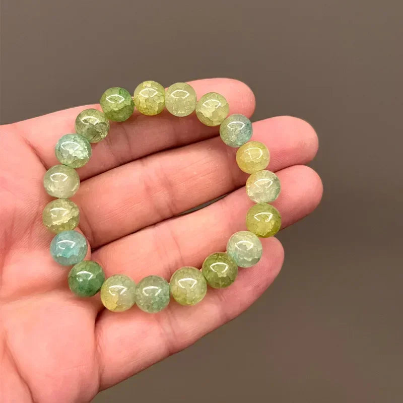 Natürliches rosa/buntes Kristall-/Porzellan-Armband mit Eis-Rissmuster und gemusterten Perlen, einzelner Kreis, glücklicher Heilstein, Schmuck, Geschenk