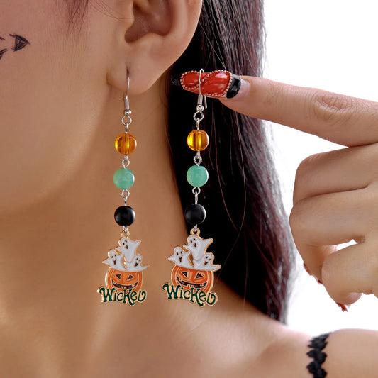 Halloween Niedliche Kürbis Geist Kristall Zirkon Baumeln Ohrringe für Frauen Lange Quaste Tropft Ohrring Halloween Party Schmuck