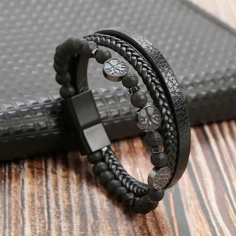Jiayiqi Leder Armband Männer Punk Hip Hop Metall Charme Tigerauge Stein Perlen Multi-Schicht Armband Für Männer Mode schmuck Geschenk