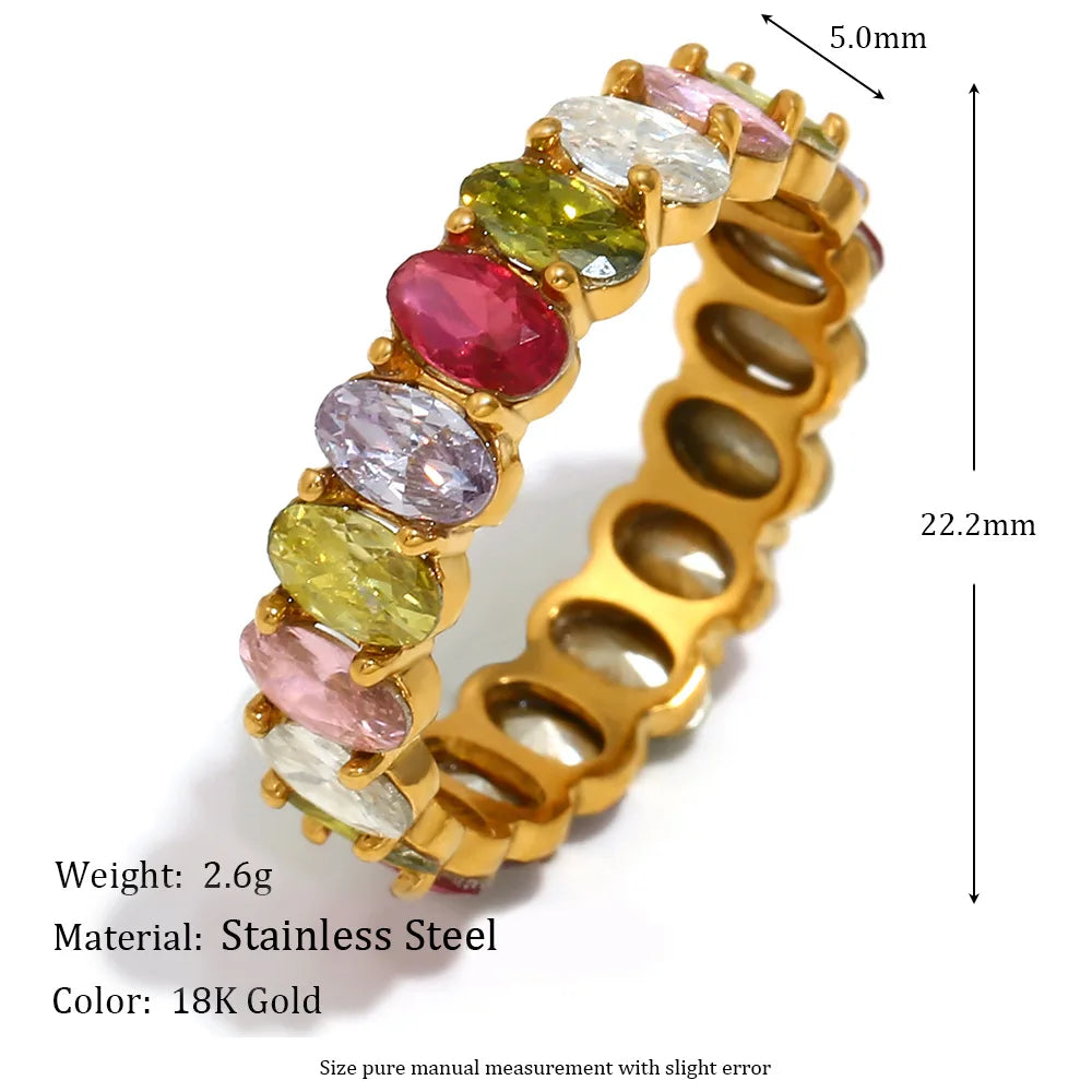 1Pc Trendy Edelstahl 18K Gold Überzogene Oval Zirkonia Ringe Bunte Zirkon Frauen Ring Urlaub Partei Schmuck Mama geschenke