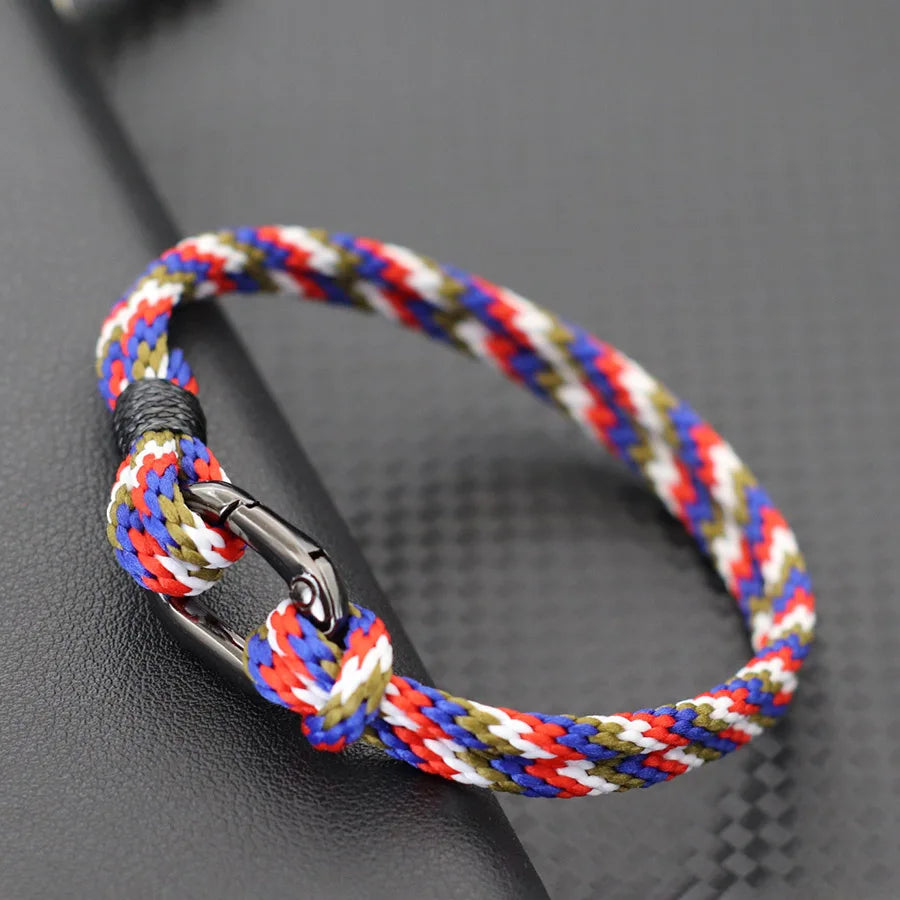Ethnische handgemachte Seil Armband Männer abnehmbare Bergsteigen Schnalle 4mm Doppelschicht Strand Surfen nautische Wrap Seil Armband