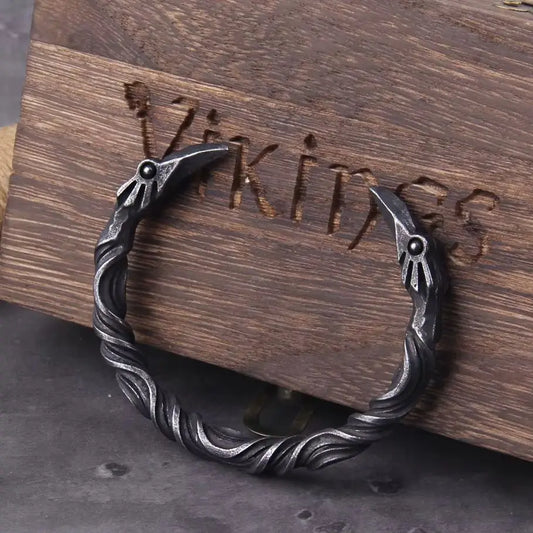 Edelstahl Nordic Viking Nordic Raven Armband Herren Armband Manschettenarmbänder mit Wikinger Holzkiste