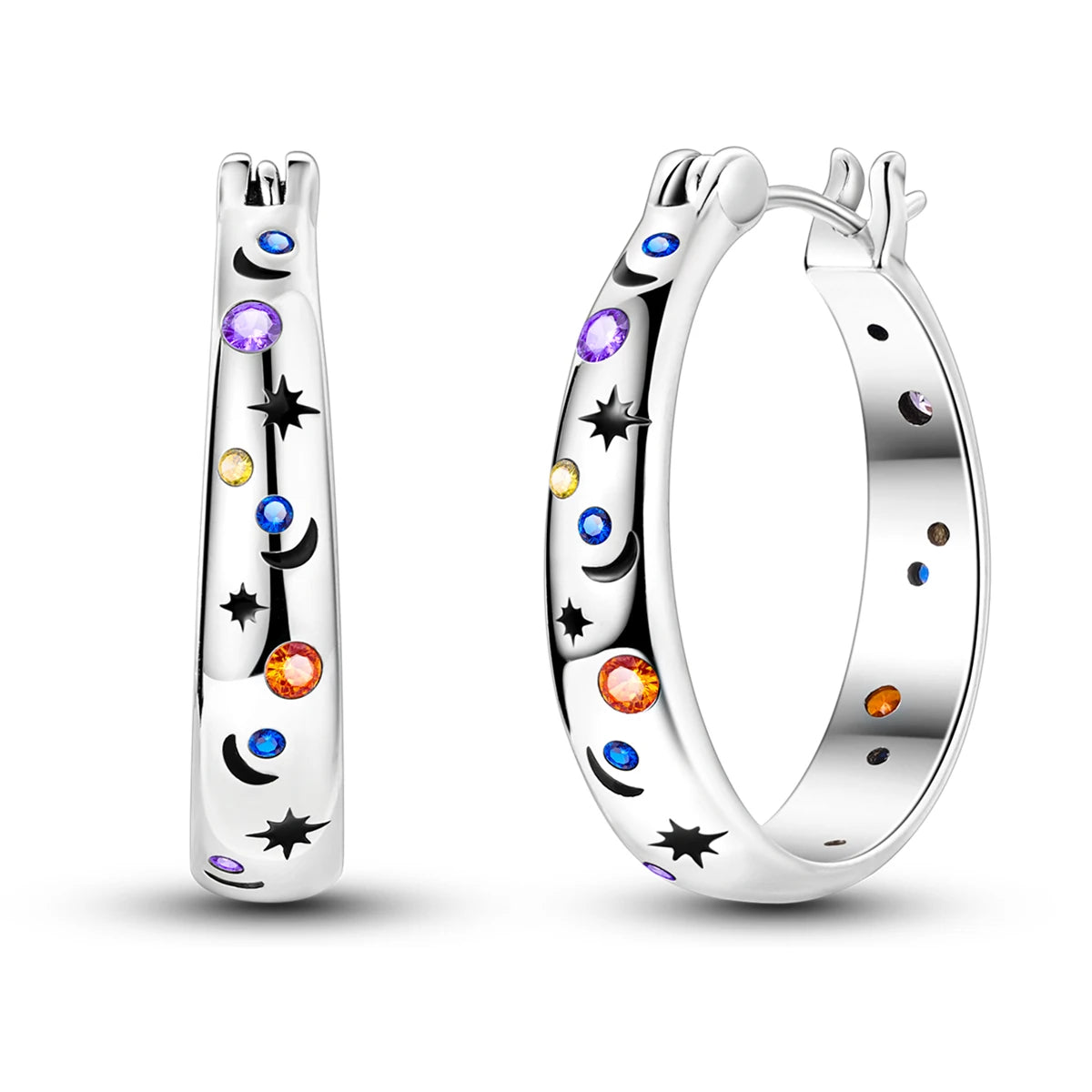 Creolen aus 925er Silber für Damen, Pendientes, Mond, Sonne, Original-Ohrringe, Modeschmuck