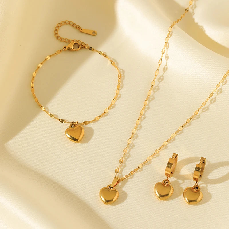 EILIECK 316L Edelstahl Herz Liebe Halskette Armbänder Ohrringe Set Für Frauen Neue Trendy 18K Gold Überzogene Wasserdichte Schmuck