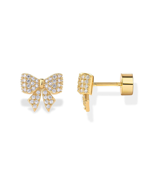 Shevalues 14K vergoldetes Sterlingsilber für Damen, luxuriöse Strass-Bogen-Ohrstecker, modischer Ohrring-Piercing-Schmuck als Geschenk