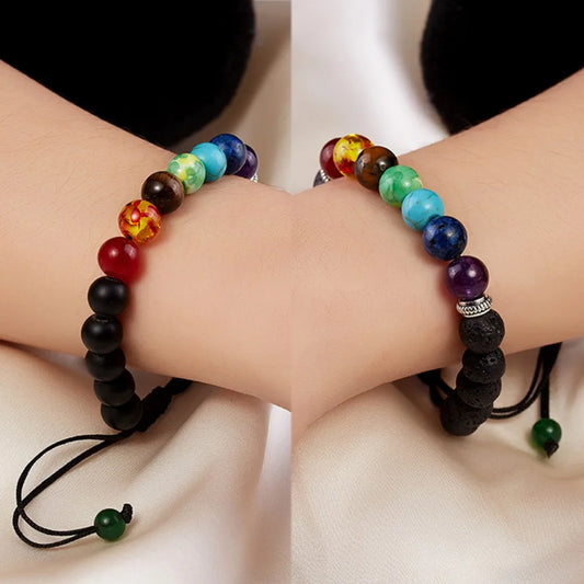 Mode Klassische 7-Chakra Perlen Armband Yoga Reiki Energie Balance Armreif Naturstein Schwarz Seil Heilung Armbänder Frauen Männer