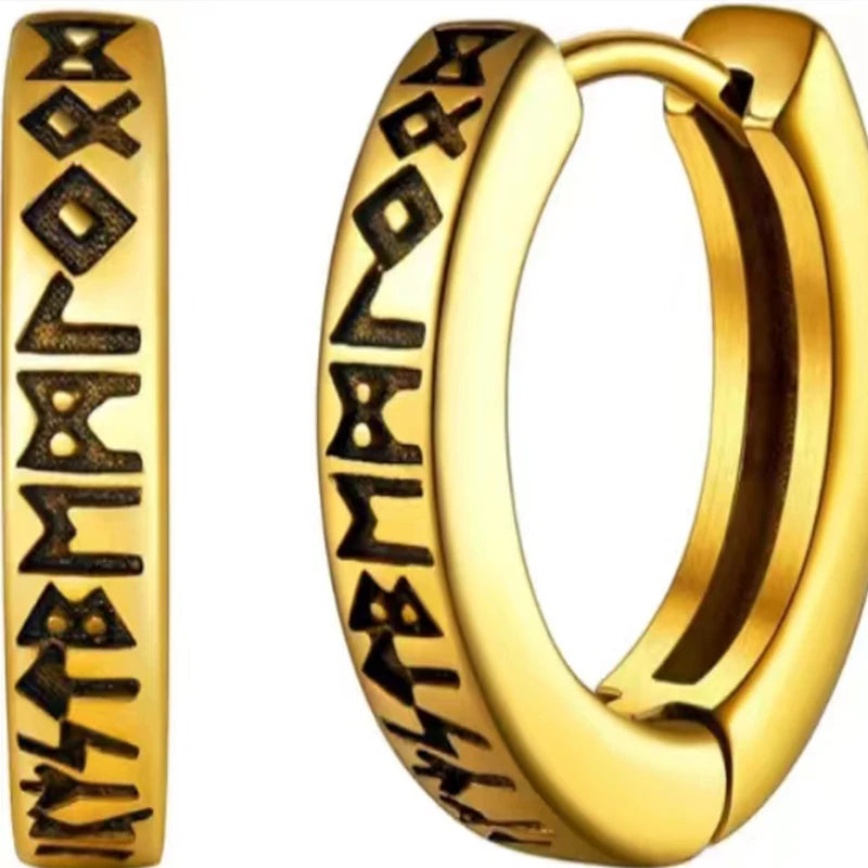 Norwegische Wikinger-Rune-Creolen aus Edelstahl für Männer und Frauen, Unisex, 12 mm, Huggie-Creolen, religiöser Ohrring-Schmuck