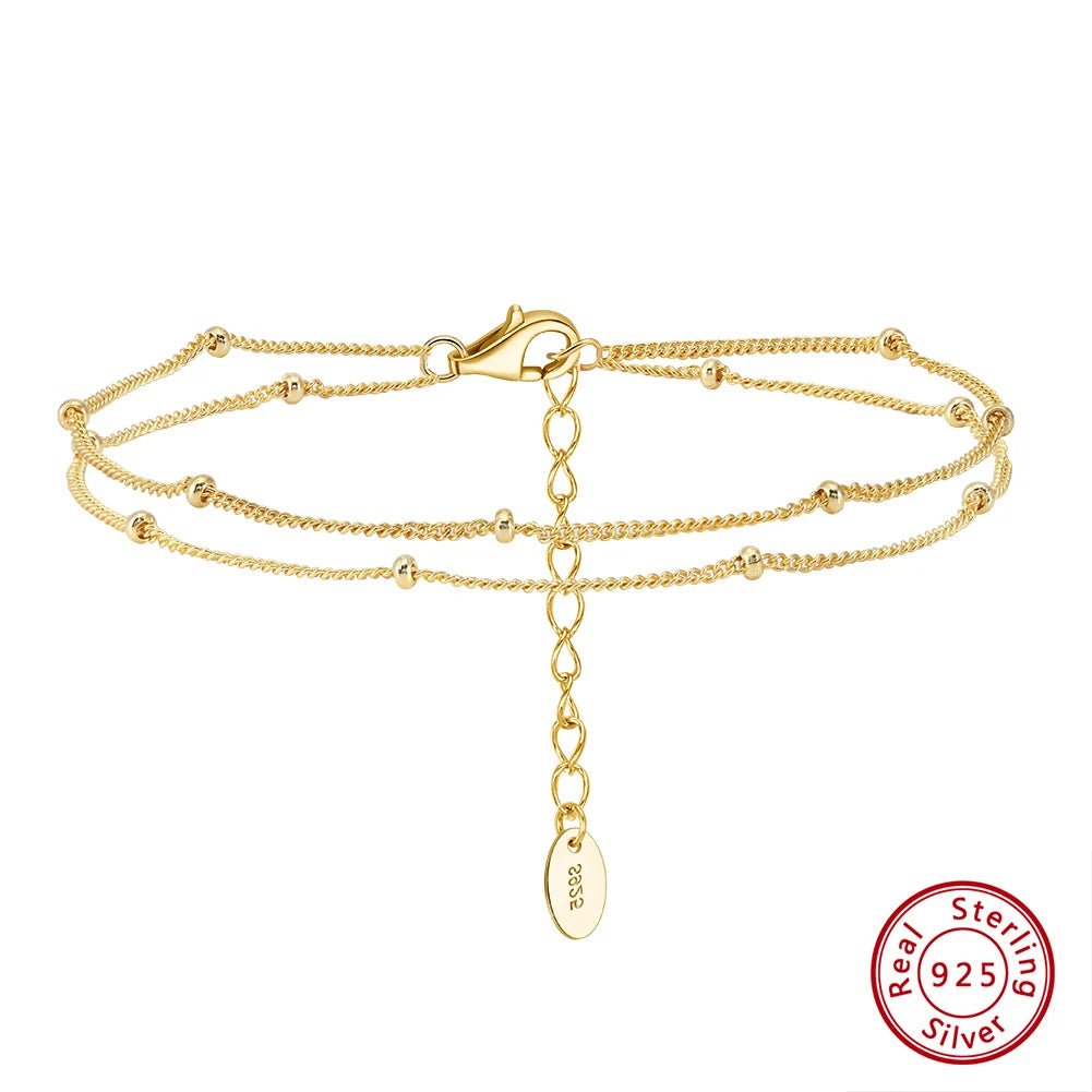 ORSA JEWELS Trendiges Doppelschichten-Armband mit kleinen runden Perlen, Damen-Handarmband, 925er Silberkette, einfaches Kugelarmband SB198
