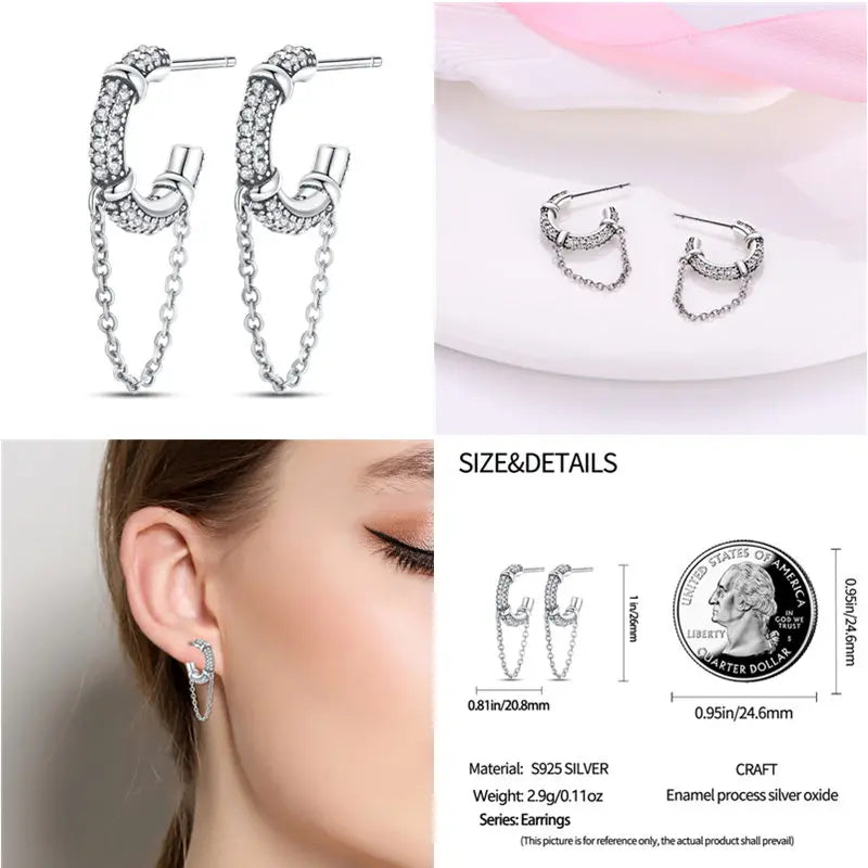 2024 Hotsale Ohrringe aus 925er-Sterlingsilber, Creolen mit Pavé-CZ-U-Form, Zirkon für Frauen, funkelnd, mit Größe, Modellanzeige