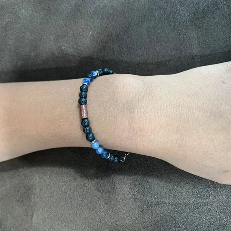 Schwarzes Onyx-Yoga-Armband mit runden Perlen und Pfeilsteinperlen für Herren