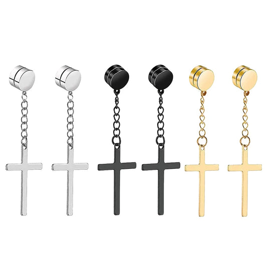Punk Herren Starker Magnet Magnet Kreuz Ohrstecker Set Nicht Piercing Ohrringe Gefälschte Ohrringe Geschenk für Freund Liebhaber Schmuck