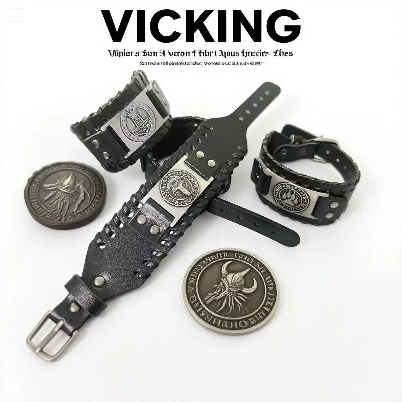 HNSP Viking Rune Schmuck Zubehör Wickelarmband aus Leder für Herren, verstellbare Größe