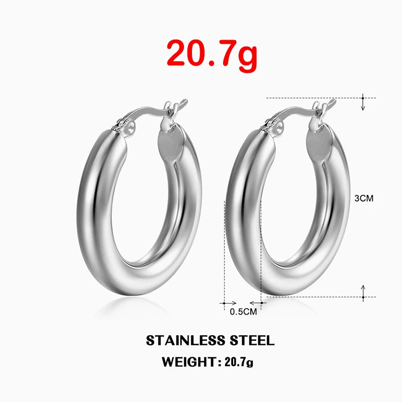 Klassische Mode Glatte Runde Creolen Für Frauen Edelstahl 5mm Dicke Ohr Schnalle Huggie Ohrringe Kreis Vintage-Schmuck
