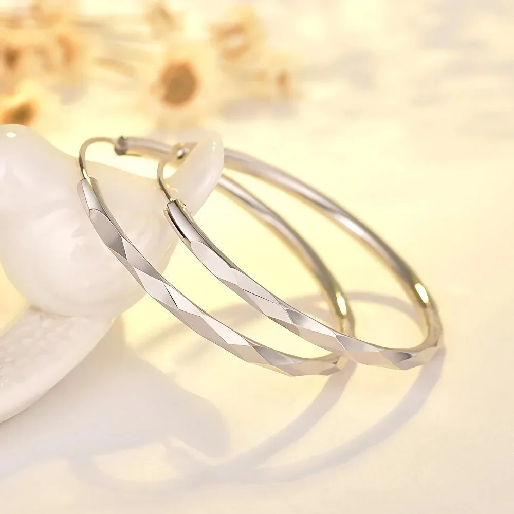Feine 925 Sterling Silber Luxus 5 cm große Kreis Creolen für Frauen Charms Original Designer Party Hochzeit Schmuck Geschenke
