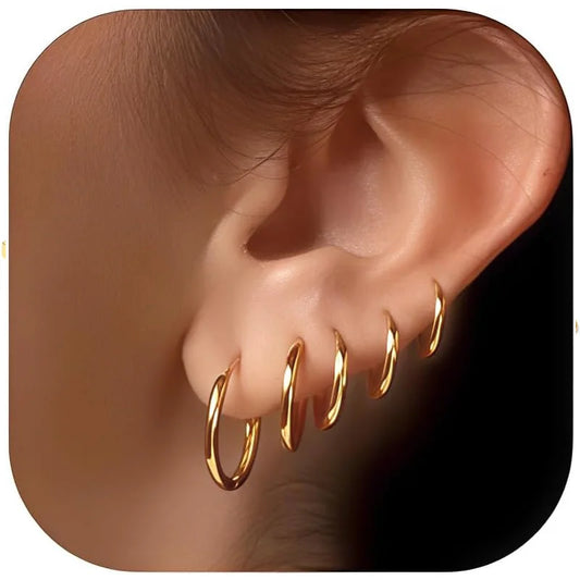 5 Paar 14 Karat vergoldete Huggie-Creolen für Damen, leicht, minimalistisch, kleine Creolen, mehrere Piercing-Stapel-Set-Ohrringe