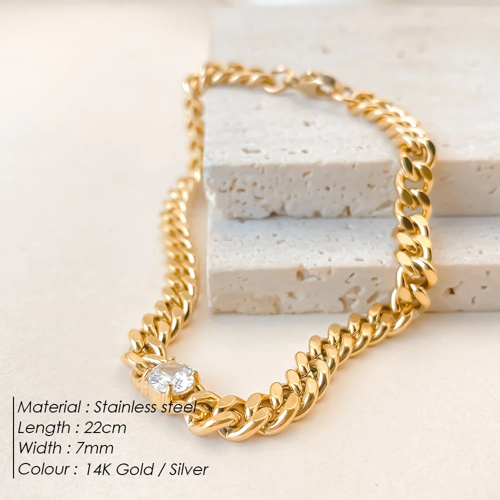 eManco Herren-Armbänder mit kubanischer Kette, Breite 7 mm, Länge 22 cm, Edelstahl mit Diamanten, modisches Armband, Schmuck direkt ab Werk