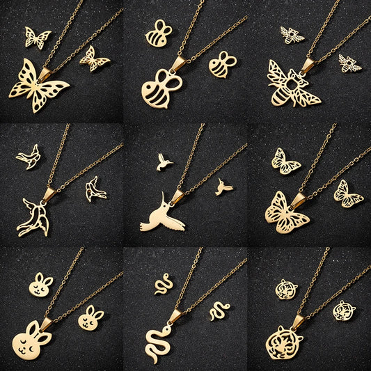 Edelstahl Kolibri Schmetterling Halskette Ohrringe Mode Kleine Vögel Schmuck Sets für Frauen Mädchen Valentinstag Geschenk