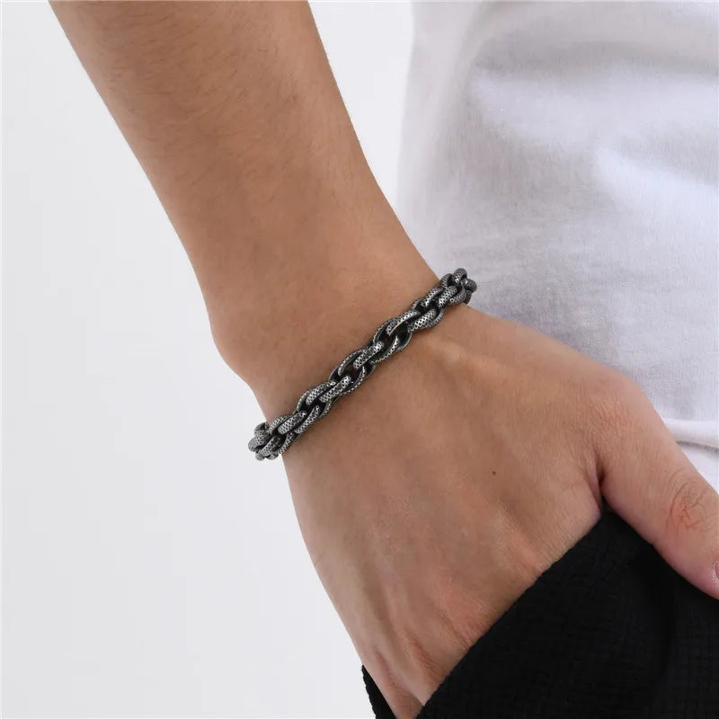 Hiphop 8mm handgefertigte Gliederkettenarmbänder für Männer Teenager Jungen, Punk Vintage Edelstahl Kettenarmband Schmuck Geschenke