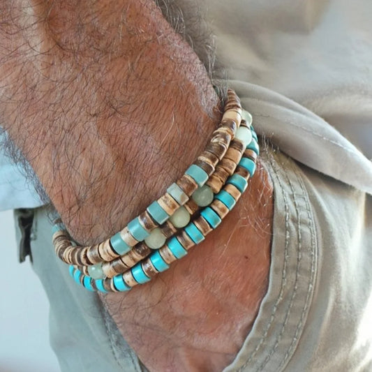 Einfache Retro Holz Perle Männer Armband Böhmischen Blauen Kokosnuss Armband Schmuck Mode Party Zubehör Geschenk