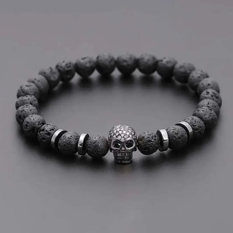 Schwarzes Auge Totenkopf Hämatit Perlenarmband Männer klassische handgemachte 8mm Lavastein Charm Armband für Männer Schmuck Geschenk