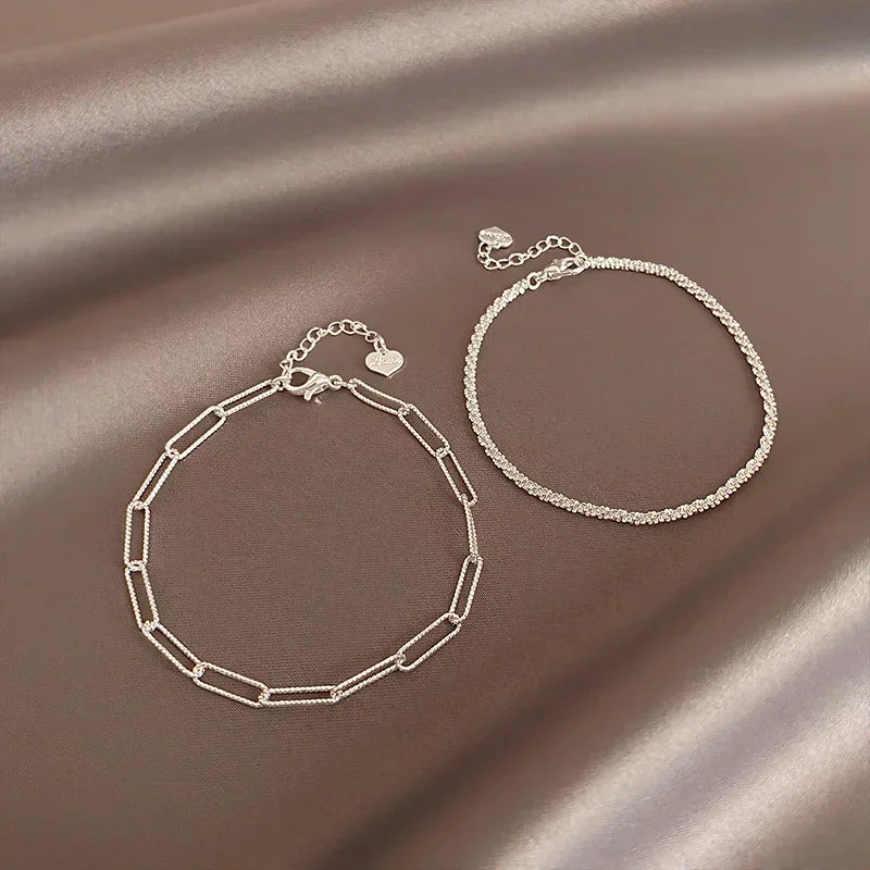 Neue Mode Silber Farbe Doppel Schicht Armband Funkelnden Exquisite Einfache Frauen Armband Edlen Schmuck Zubehör