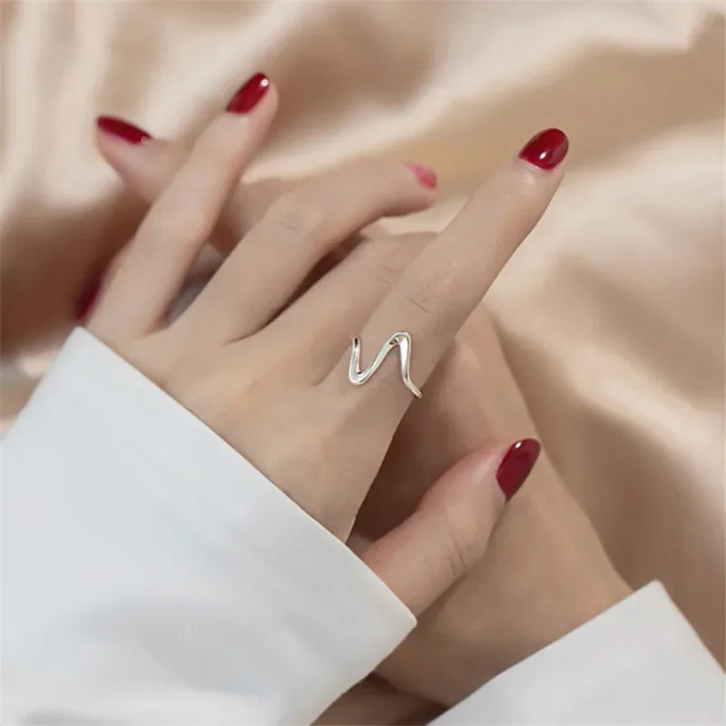 Vintage geometrische Wellenringe für Frauen, Edelstahl, goldfarben, verstellbarer Rockring, ästhetischer Hochzeitsschmuck, Geschenk, Bijoux