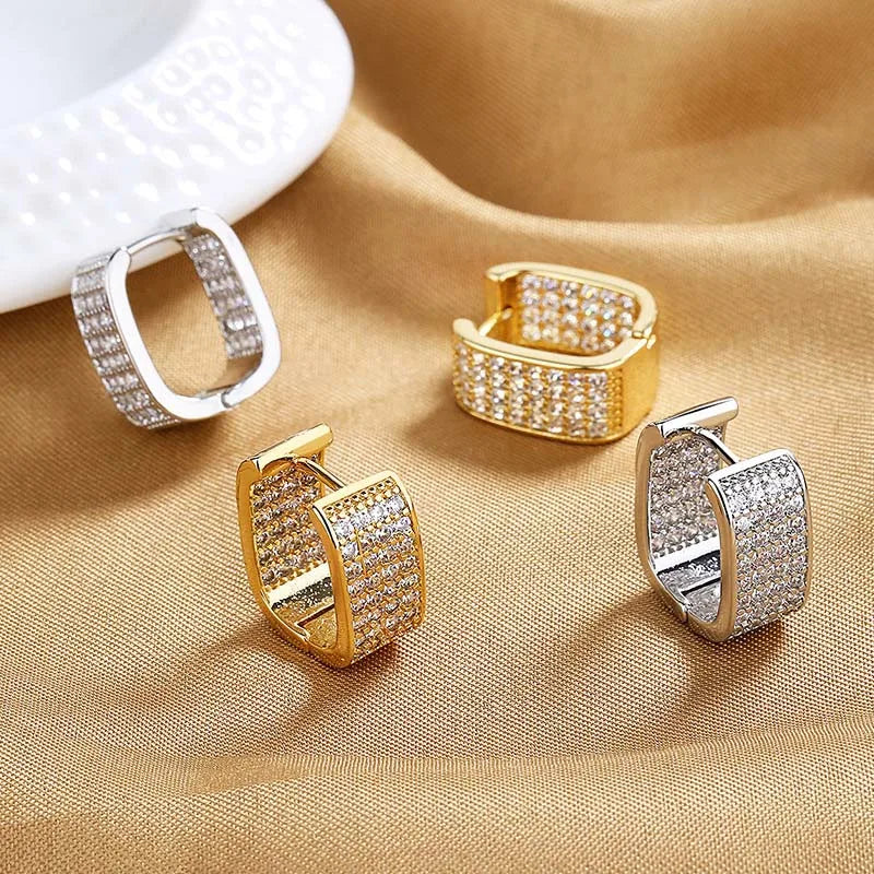 Edelstahl Gold Silber Farbe Quadratische Creolen für Frauen Luxus Glänzende CZ Zirkon Geometrische Ohrringe Hochzeit Schmuck