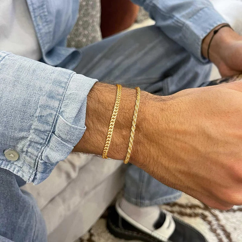 Edelstahl-Kettenarmbänder-Sets für Männer, wasserdicht, Twiste Cuban Link Chain Armband, Schmuck, Geschenke für Papa, Freund, Ehemann