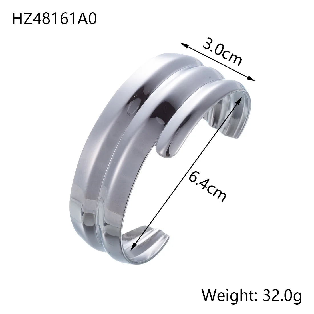 CARLIDANA Minimalistisches, hochwertiges neues Design, PVD-Silberfarbe, Edelstahl, modische Manschette, hohle Armreifen, Armband für Frauen