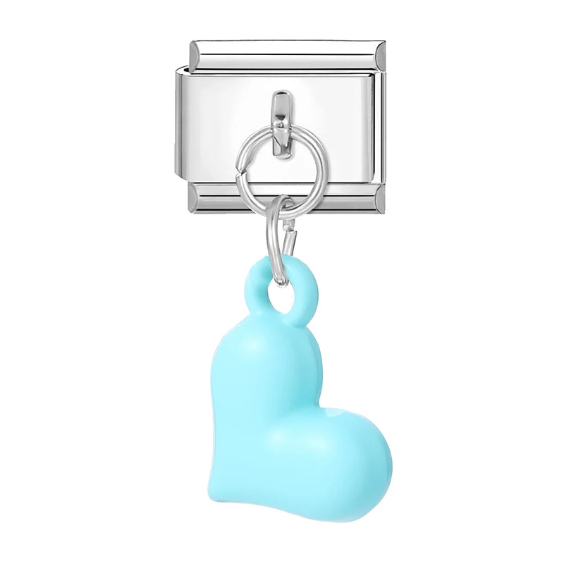Lila Rosa Blau Schleife Knoten Herz Muschel Muschel Anhänger Italienischer Charm Link Fit 9MM Armband Edelstahl Männer Frauen DIY Herstellung