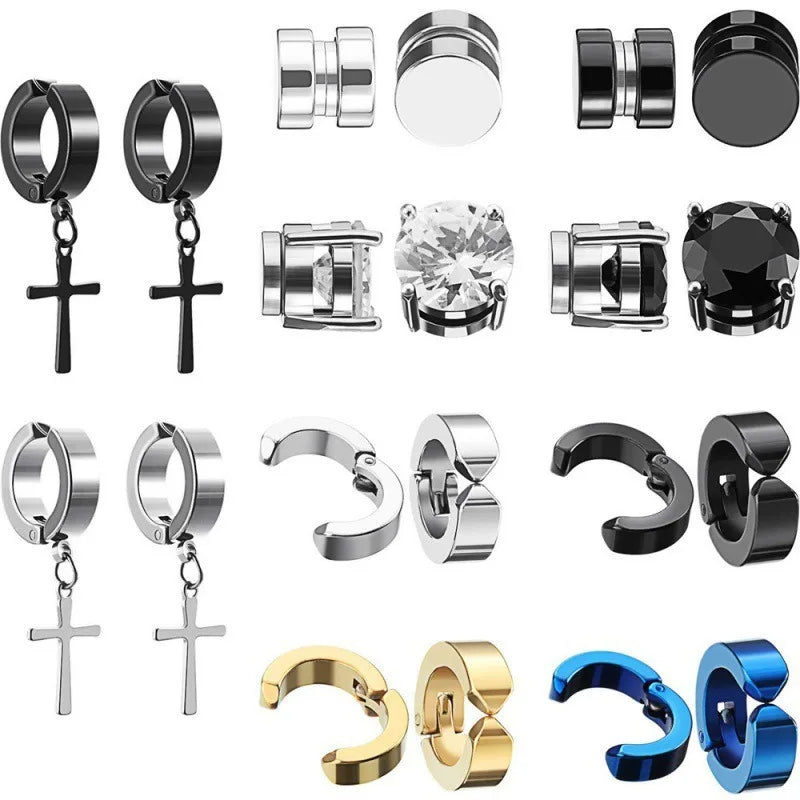 2-teiliges Punk-Ohrstecker-Set für Herren mit starkem Magnet, nicht durchdringende Ohrringe, gefälschte Kreuz-Ohrringe, Geschenk für Freund, Liebhaber, Schmuck