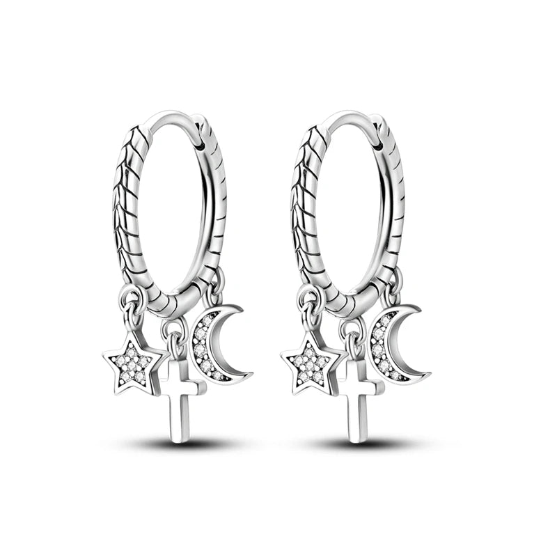 Original 925 Sterling Silber Hand von Fatima Blue Eye of Evil Creolen Kreuz Eardrop Ohrringe für Frauen Geschenk