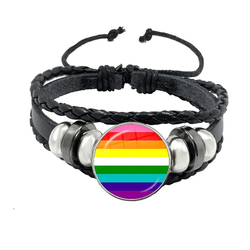 LGBT Schwarz Weave Leder Armband Bi Stolz Glas Cabochon Homosexuell Stolz Regenbogen Flagge Foto Armreif Schmuck Für Frauen Männer Liebhaber geschenk