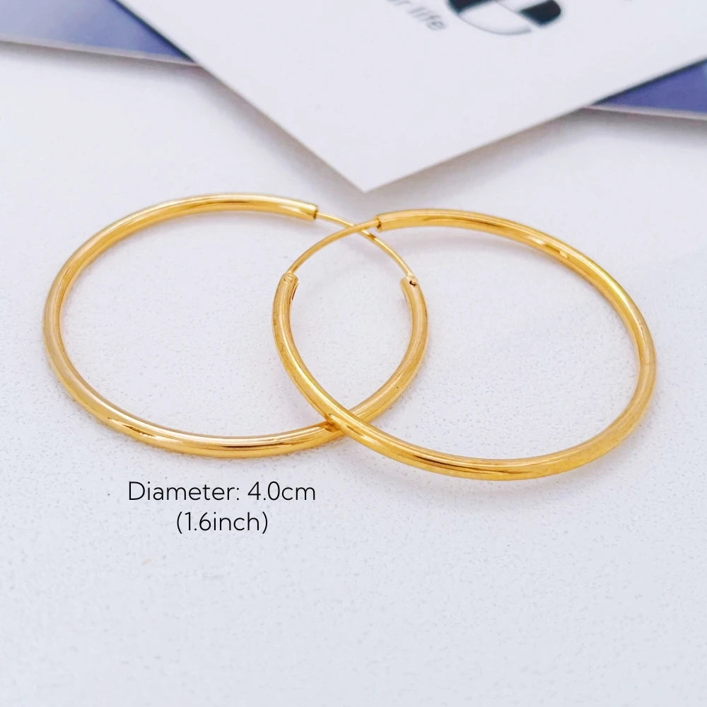 Vergoldete glatte runde Kreis-große Creolen für Damen, Größe 12/25/30/40/50/60 mm, Edelstahl, Schmuck, Accessoires, Geschenke