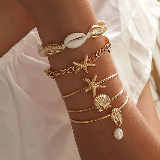 Mode Luxus Damen Armband Seestern Shell Anhänger Armband Set Strand Urlaub Zubehör