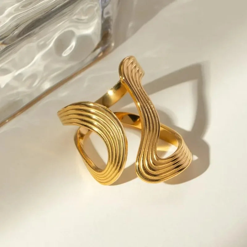 Edelstahl-Ring, neues Design, metallischer Schmuck, doppellagig, S-förmige Öffnung, trendiger Ring, Geschenk für Männer, Paarringe Alem