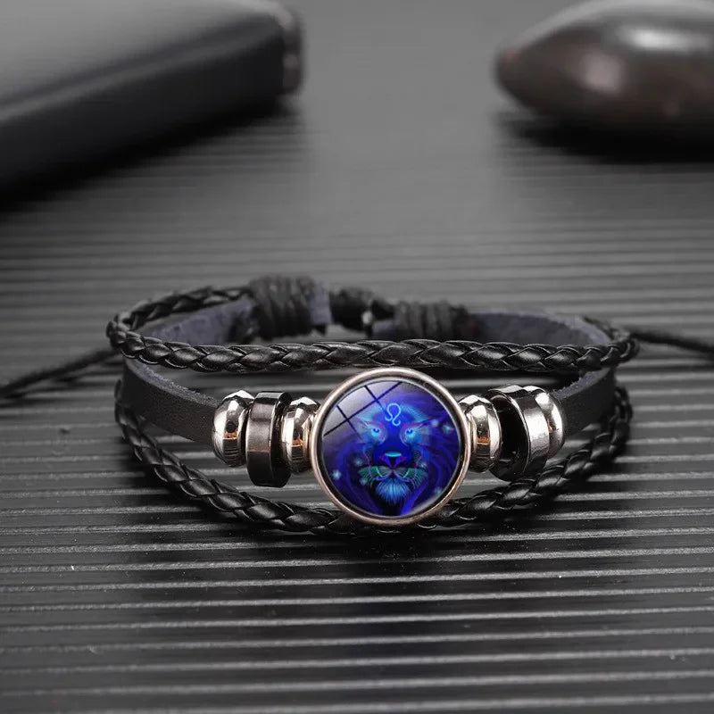 12 Sternzeichen Sternbild Charme leuchtendes Armband Männer Frauen Mode mehr schicht ige Webart Leder Armband & Armreif Geburtstags geschenk