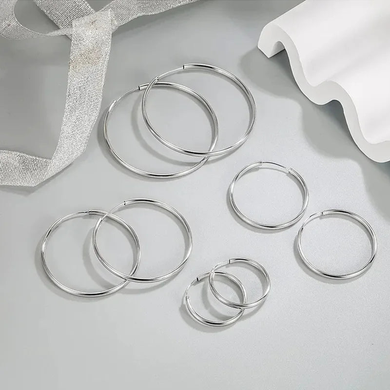 Creolen aus 925er-Sterlingsilber, glänzend, große Creolen für Damen, Hochzeit, feiner Modeschmuck, Accessoires, Geburtstagsfeier-Geschenke