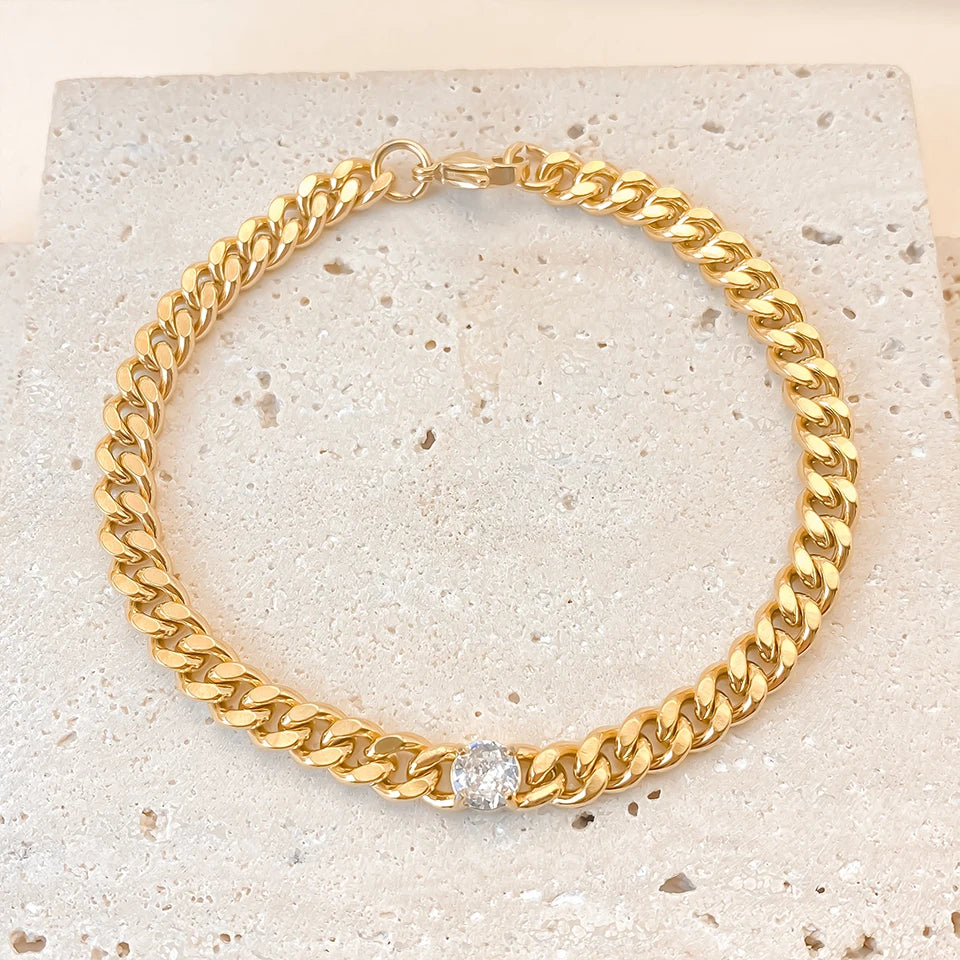 eManco Herren-Armbänder mit kubanischer Kette, Breite 7 mm, Länge 22 cm, Edelstahl mit Diamanten, modisches Armband, Schmuck direkt ab Werk