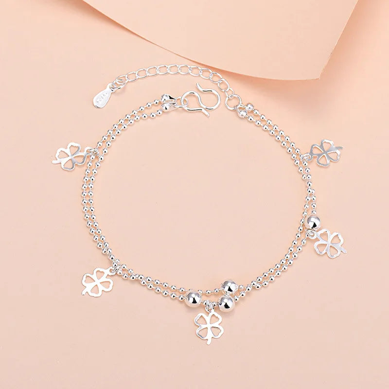Charm-Armband aus 925er-Sterlingsilber mit Glücksperlen für Damen, Kette, runde Armreifen, modischer Luxus-Qualitätsschmuck, Weihnachtsaccessoires
