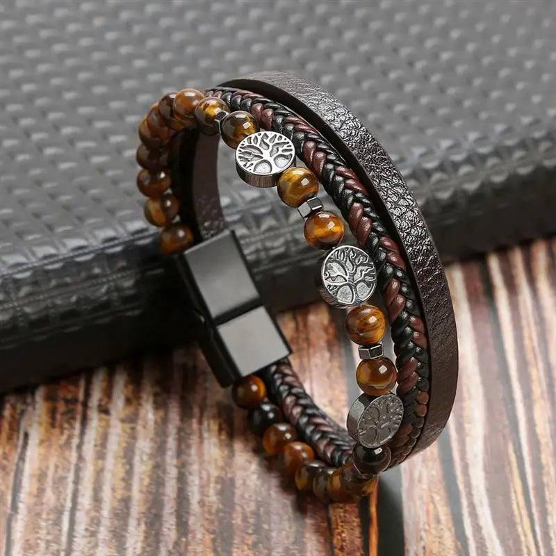 Jiayiqi Leder Armband Männer Punk Hip Hop Metall Charme Tigerauge Stein Perlen Multi-Schicht Armband Für Männer Mode schmuck Geschenk