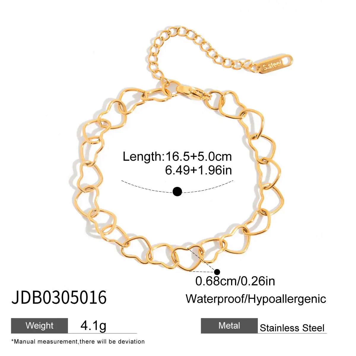 Zora Damen-Armband, schlicht, modisch, gewellt, hohles Herz-Design, Basic-Edelstahl-Kettenarmband, 18 Karat vergoldet, wasserdichter Schmuck