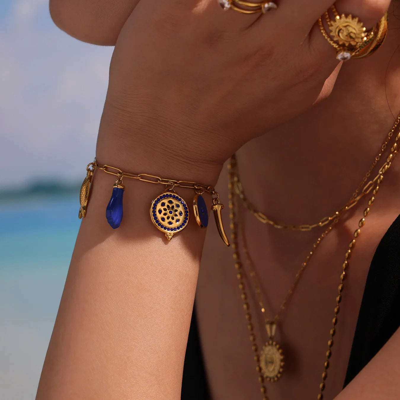 Ethnische Quaste Wasserdichte Armband Für Frauen Weibliche Armreifen Vergoldet Edelstahl Böhmen Luxus Schmuck