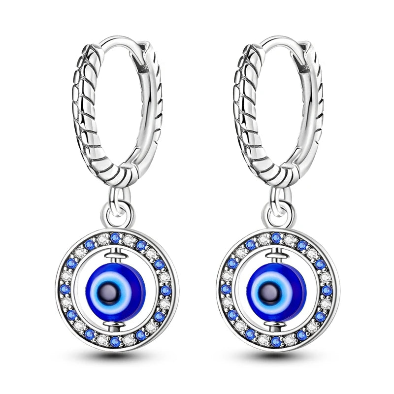 Original 925 Sterling Silber Hand von Fatima Blue Eye of Evil Creolen Kreuz Eardrop Ohrringe für Frauen Geschenk