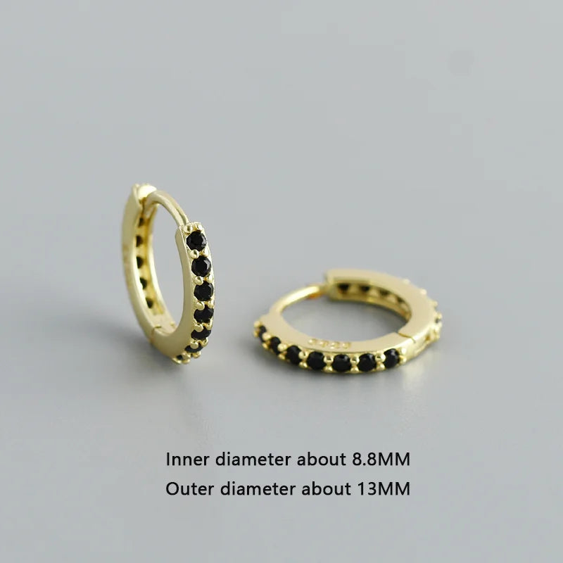 WANTME 925 Sterling Silber Einfache Farbe Zirkon Huggies 8,8mm Ohr Creolen für Frauen Mode Überzogene 18 k Gold Charms schmuck