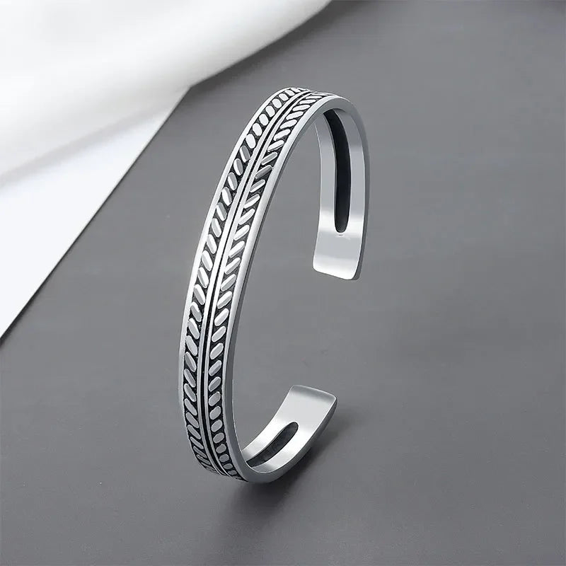 Silberfarbenes Feder-Manschettenarmband für Männer und Frauen, Vintage-verstellbares Armband, Armreif, Modeschmuck