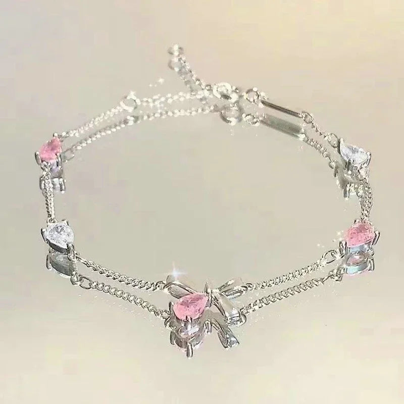 Elegante Kristall Blumen Armband Für Frauen Y2K Süße Mädchen Mond Kirschblüte Bogen Zirkon Armbänder Luxus Designer Schmuck Geschenk
