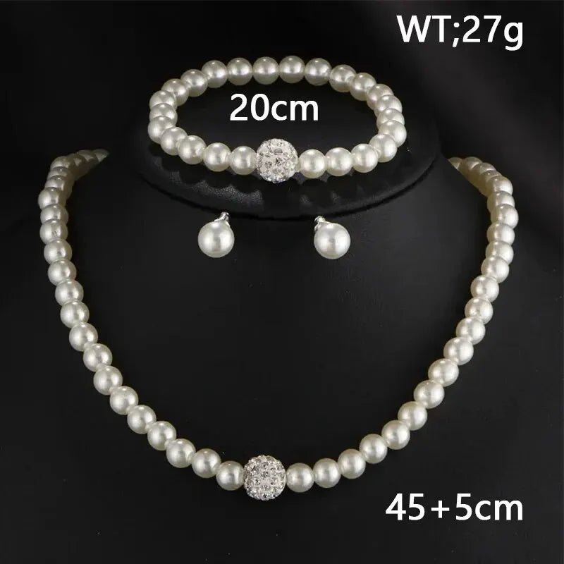 3-teiliges Set mit Imitationsperlen, Halskette, Armband, Ohrstecker, Set, Feuerball, Perlen, Perlen, Damen, Luxus-Brautparty-Schmuckset